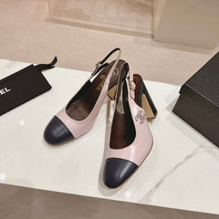 HIGH SLINGBACKS LIGHT PINK MIX BLACK SHEEPSKIN