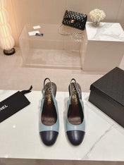 HIGH SLINGBACKS LIGHT BLUE MIX BLACK SHEEPSKIN