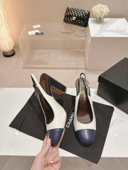 HIGH SLINGBACKS WHITE MIX BLACK SHEEPSKIN