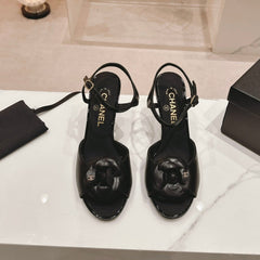 Double C New Camellia High Heel Sandals Black