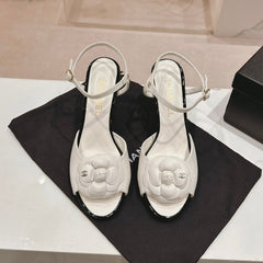Double C New Camellia High Heel Sandals White