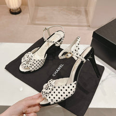 Double C New Camellia High Heel Sandals White/ Black Caro