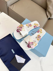 PRA PRINTED SLIDES SLIPPERS WHITE LAMBSKIN