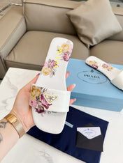 PRA PRINTED SLIDES SLIPPERS WHITE LAMBSKIN