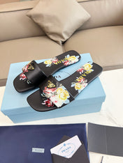 PRA PRINTED SLIDES SLIPPERS BLACK LAMBSKIN