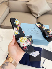 PRA PRINTED SLIDES SLIPPERS BLACK LAMBSKIN