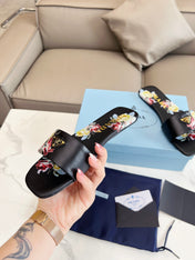 PRA PRINTED SLIDES SLIPPERS BLACK LAMBSKIN