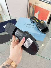 PRA SAFFIANO PATENT SLIDES BLACK CALFSKIN