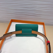 HM KELLY TEAL GREEN POCKET 18MM BELT CHERRY RED LEATHER GOLD HARDWARE