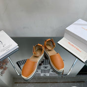 SEE BY ESPADRILLES SANDAL IN COPPER BROWN CALFSKIN AND WOVEN RAFFIA