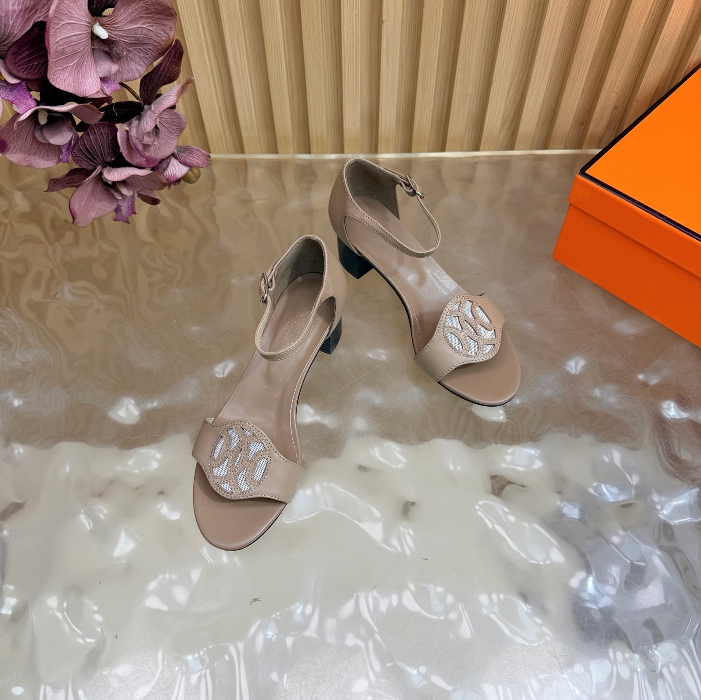 HM 26S MARQUISE SANDAL 45MM IN BROWN CALFSKIN