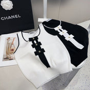 TANK TOP 610341 IN WHITE COTTON RIBBED BLACK BOW