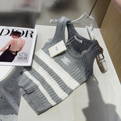 STRIPED TANK TOP 625958 IN GRAY AND WHITE COTTON RIBBED
