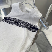 SLEEVELESS TOP 643222 IN WHITE COTTON BLACK LOGO