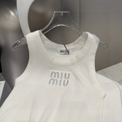 VISCOSE TANK TOP 643229 IN WHITE COTTON RIBBED KNIT WITH EMBELLISHED LOGO