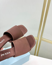 PRA TRIANGLE HEEL SATIN SLIPPERS BROWN