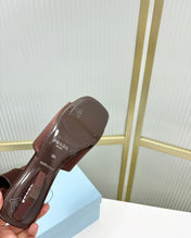 PRA TRIANGLE HEEL SATIN SLIPPERS BROWN