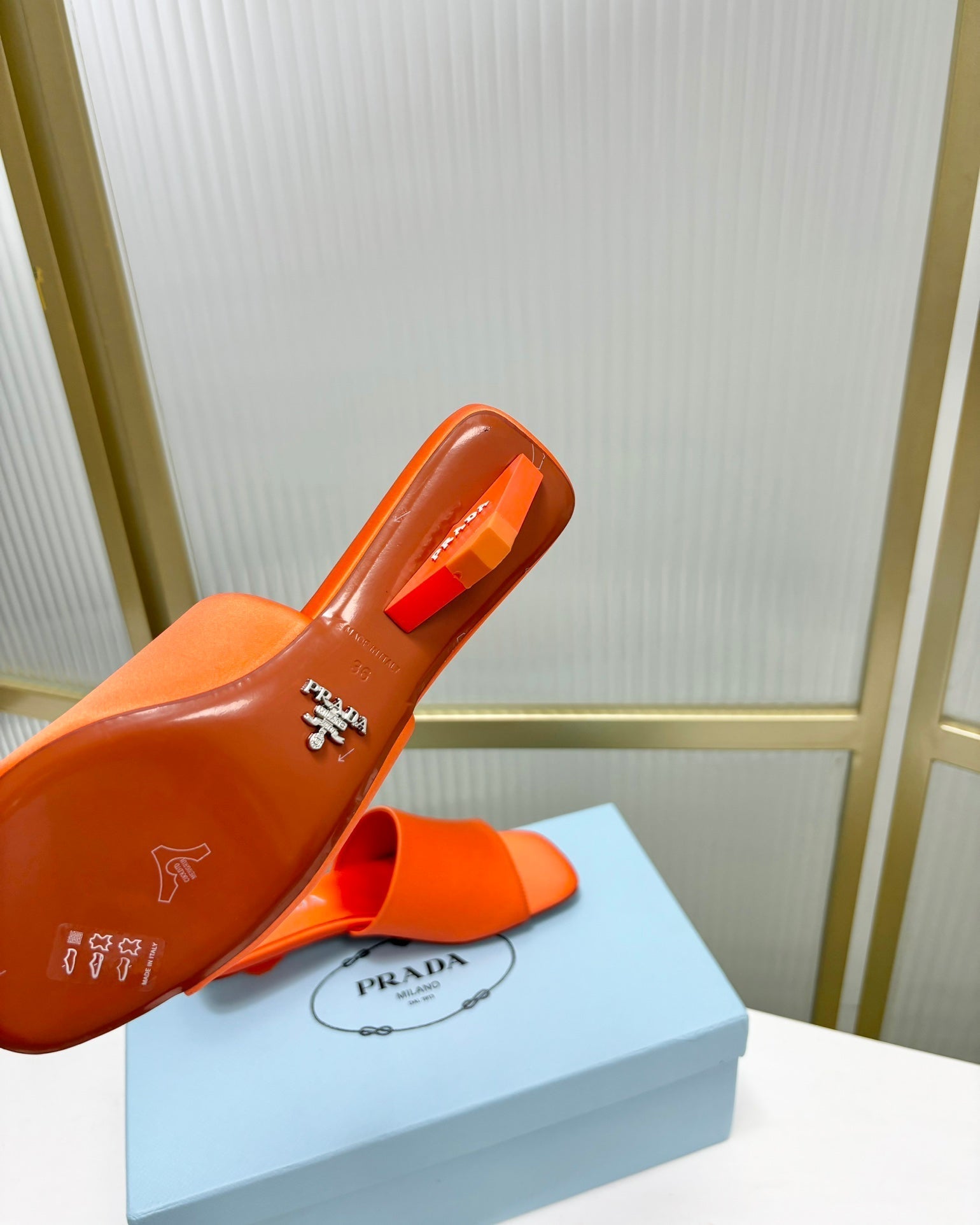 PRA TRIANGLE HEEL SATIN SLIPPERS BRIGHT ORANGE