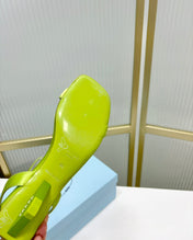 PRA TRIANGLE HEEL SATIN SANDALS CHARTREUSE