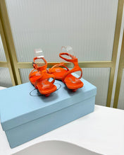 PRA TRIANGLE HEEL SATIN SANDALS BRIGHT ORANGE