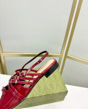 STRAPPY FLAT SLINGBACK IN SCARLET RED GLOSSY CALFSKIN