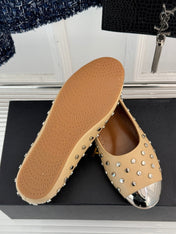 STUD-EMBELLISHED BALLET FLATS IN SEPIA TAN CALFSKIN