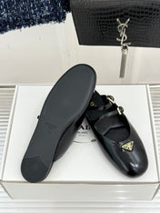 PRADA 25S DUAL MARY JANE BALLERINA MULES IN BLACK CALFSKIN