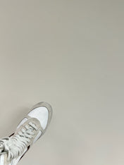 LACE-UP BOOTS IN BEIGE SUEDE AND WHITE MESH