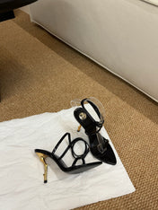 YSL HIGH HEEL SANDALS 25S IN BLACK SHINY LAMBSKIN