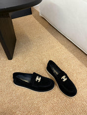 CHANEL 26S LOAFER IN BLACK SUEDE CC LOGO