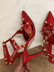 VALENTINO 26S OCKSTUD HEELS IN RED CALFSKIN
