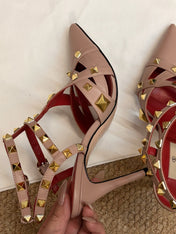 VALENTINO 26S OCKSTUD HEELS IN BLUSH NUDE CALFSKIN