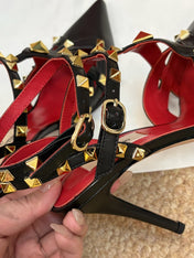 VALENTINO 26S OCKSTUD HEELS IN BLACK CALFSKIN