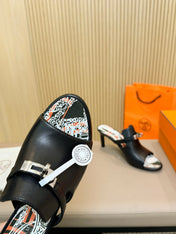 HEDEN MULE 80 BLACK CALFSKIN WITH PATTERN
