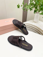 MIUMIU 26S SLIDES SANDAL IN DARK BROWN CALFSKIN
