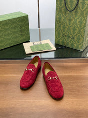 HORSEBIT LOAFER IN CHERRY RED SUEDE WITH GOLD HARDWARE