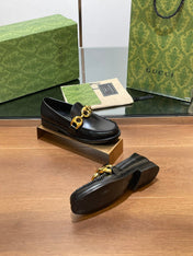 GG LOAFER SHOES IN BLACK CALFSKIN WITH GOLD HARDWARE