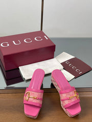 HIGH 6.3 CM WEDGE SANDALS IN PINK CALFSKIN AND FABRIC