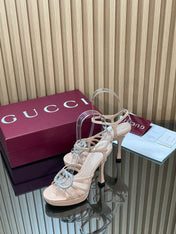 GUCCI 26S HIGH-HEELED SANDALS 125 MM IN BEIGE CALFSKIN