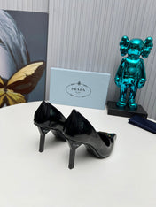 PRADA 26S POINTED TOE PUMPS STILETTO HEEL 80MM IN BLACK SHINE CALFSKIN