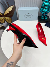 PRADA 26S POINTED TOE PUMPS STILETTO HEEL 80MM IN DARK RED SATIN
