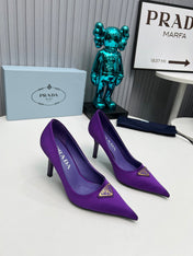PRADA 26S POINTED TOE PUMPS STILETTO HEEL 80MM IN DEEP PURPLE SATIN