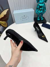 PRADA 26S POINTED TOE PUMPS STILETTO HEEL 80MM IN BLACK CRYSTAL EMBELLISHED