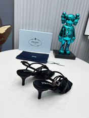 PRADA 26S STRAPPY SANDALS STILETTO HEEL 60MM IN BLACK SATIN