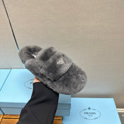 FLAT MULES IN GRAY RABBIT FUR