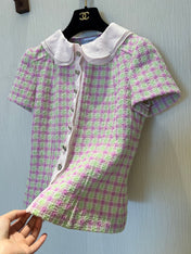 CC 25 Doll Collar Top Pink Green Tweed Fabric