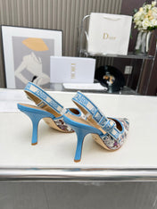 J'ADIOR SLINGBACK PUMP COLORFUL NATURAL RAFFIA AND EMBROIDERED COTTON 10 CM 130858