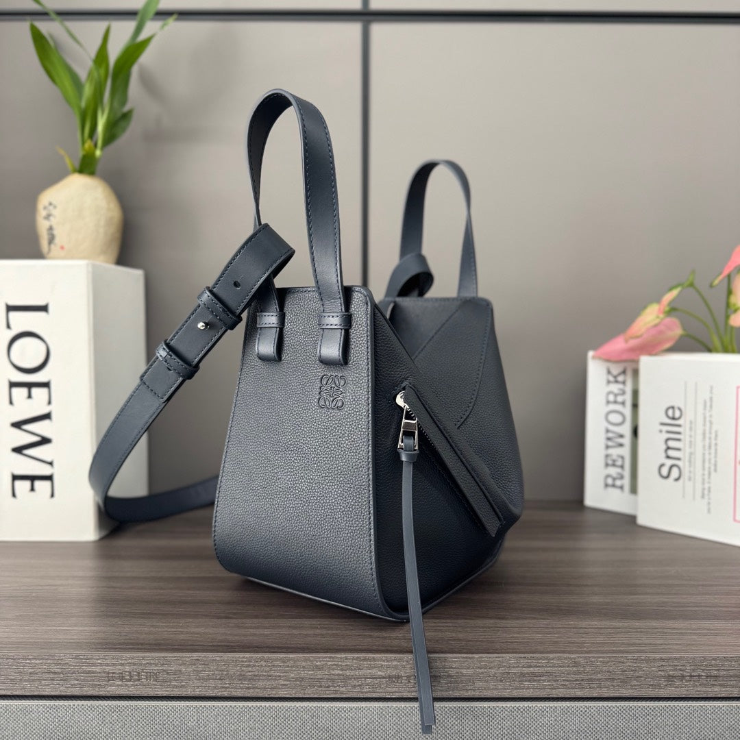 LOEWE 25S HAMMOCK BAG 20 IN CHARCOAL BLUE CALFSKIN SILVER HARDWARE