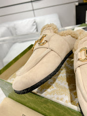 HORSEBIT MULE IN BEIGE SUEDE AND FLEECE LINING
