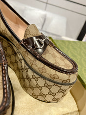 GG HORSEBIT PLATFORM LOAFER LIGHT BROWN CALFSKIN